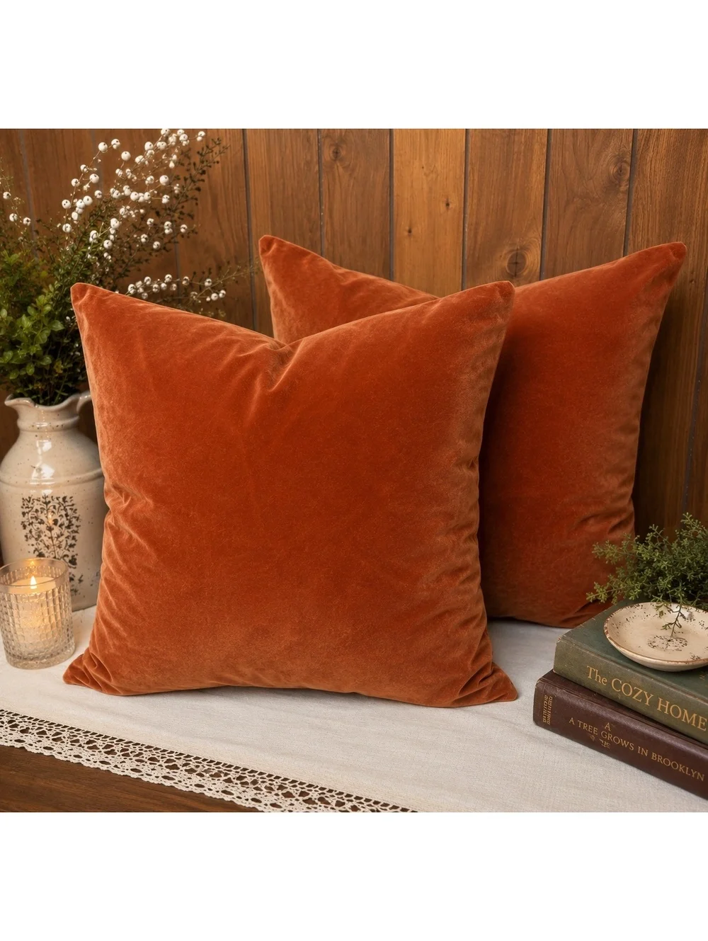 Pottery Barn Velvet Pillow Covers Set of 2 20x20 Rust Terracotta Cotton